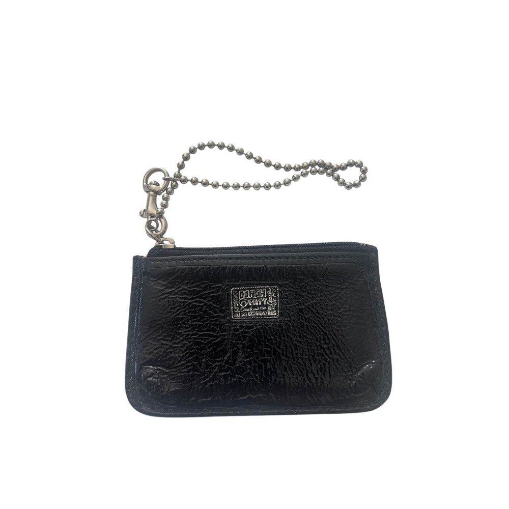 Coach Poppy Card Case Wallet Womens OS Black Patent Leather ID Holder Y2K Good